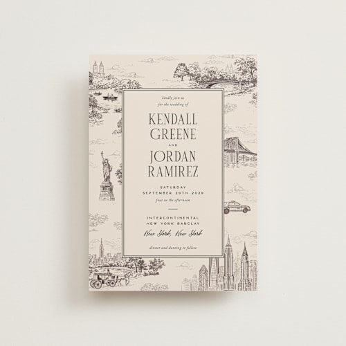 This is a antique petite wedding invitations with standard by Jenna Holcomb called new york toile printing on signature in petite