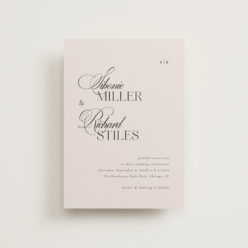 This is a ivory petite wedding invitations with standard by Melanie Kosuge called sibonie printing on signature in petite