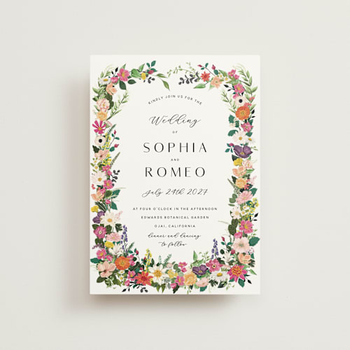 This is a daisy petite wedding invitations with standard by Susan Moyal called secret garden printing on signature in petite