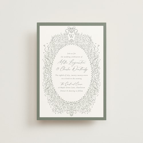 This is a forest petite wedding invitations with standard by Jackie Crawford called ornate sketched frame printing on signature in petite