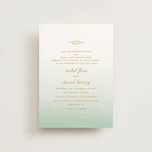 This is a mint petite wedding invitations with standard by SimpleTe Design called simple knot printing on signature in petite