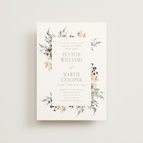 This is a pearl petite wedding invitations with standard by Leah Bisch called sprigs of joy printing on signature in petite