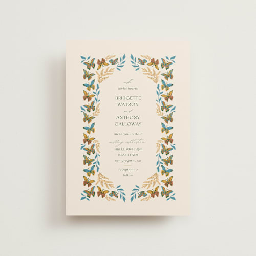This is a sunset petite wedding invitations with standard by Jen Owens called flutter printing on signature in petite