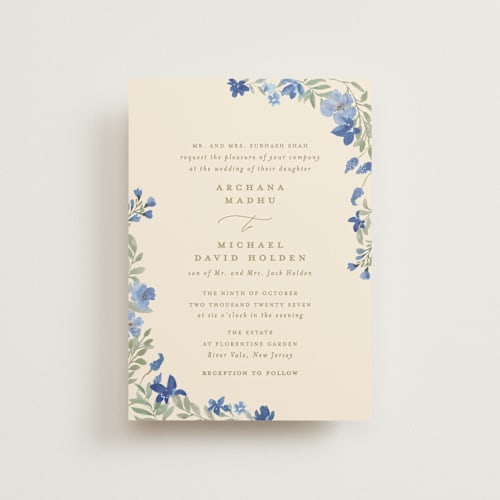 This is a blueberry petite wedding invitations with standard by Creo Study called nilgiri printing on signature in petite