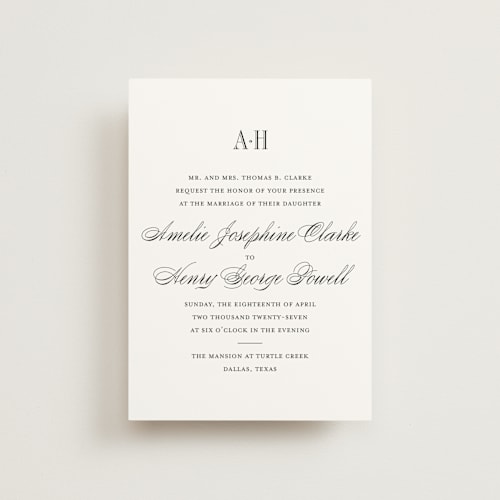 This is a tuxedo petite wedding invitations with standard by Megan Davis called hepburn printing on signature in petite