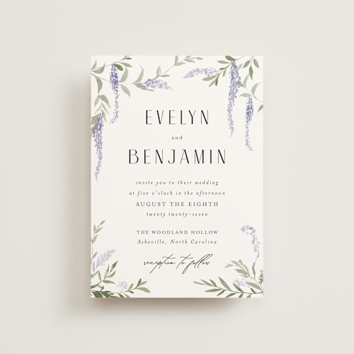 This is a lavender petite wedding invitations with standard by Design Lotus called enchanted evening printing on signature in petite