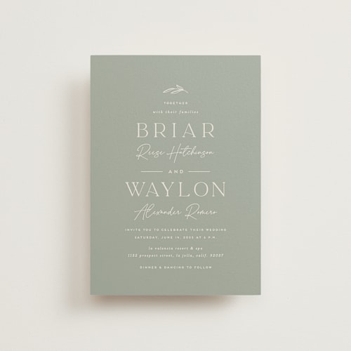 This is a sage petite wedding invitations with standard by Erica Krystek called soft arch printing on signature in petite