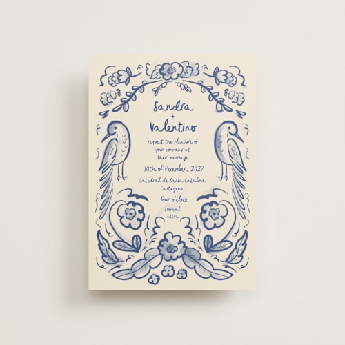 This is a marseille bleu petite wedding invitations with standard by Ani Somi called santa catalina printing on signature in petite