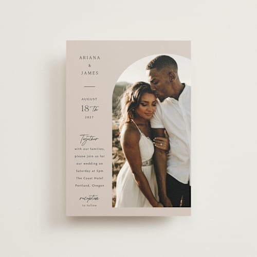 This is a stone petite wedding invitations with standard by Elly called the arch printing on signature in petite