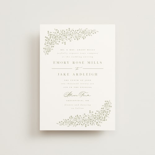 This is a leaf petite wedding invitations with standard by Kristie Kern called villa printing on signature in petite