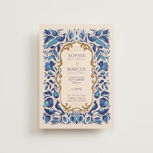 This is a cerulean petite wedding invitations with standard by GeekInk Design called gilded printing on signature in petite