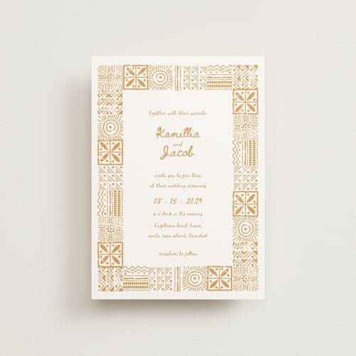 This is a amber petite wedding invitations with standard by Selima Akhter called tribal rythm printing on signature in petite
