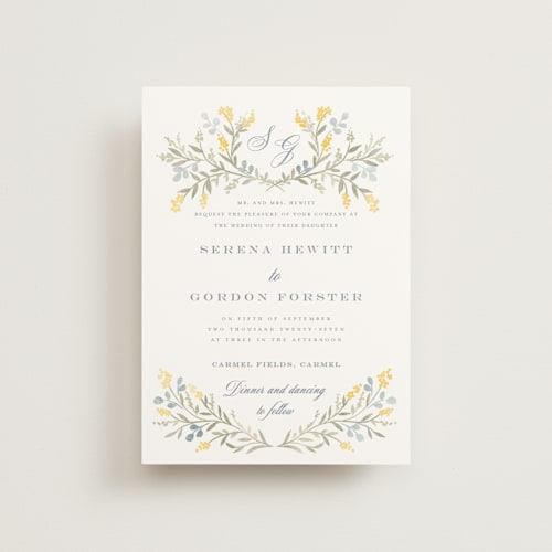 This is a spring petite wedding invitations with standard by Petra Kern called monogrammed printing on signature in petite
