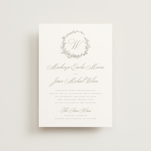 This is a chantilly petite wedding invitations with standard by Wildfield Paper Co called romantic wreath printing on signature in petite
