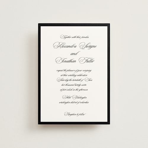 This is a ink petite wedding invitations with standard by That Girl Press called black tie printing on signature in petite