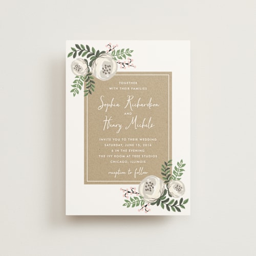 This is a blush petite wedding invitations with standard by Lehan Veenker called krafted florals printing on signature in petite