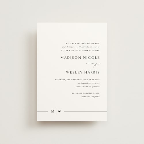 This is a cotton petite wedding invitations with standard by Jennifer Postorino called align printing on signature in petite