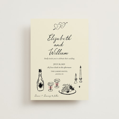 This is a champagne petite wedding invitations with standard by Helena Vitto called vintage lovers printing on signature in petite