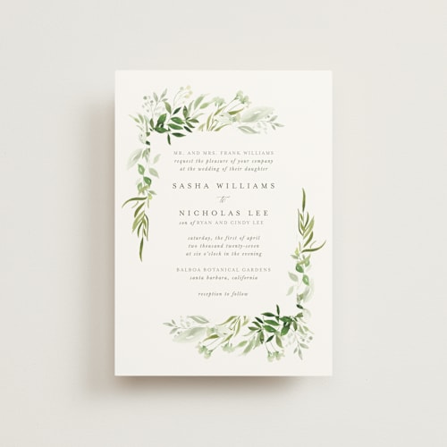 This is a garden petite wedding invitations with standard by Leah Bisch called verdure printing on signature in petite