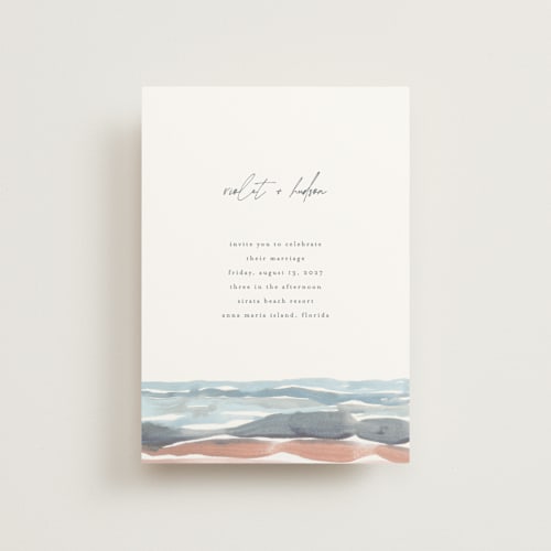 This is a beachy petite wedding invitations with standard by Pixel and Hank called waves printing on signature in petite