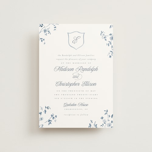 This is a bluebell petite wedding invitations with standard by Everett Paper Goods called wildflower corners printing on signature in petite