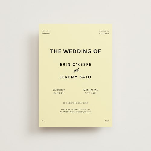 This is a butter petite wedding invitations with standard by Studio Suku called courthouse printing on signature in petite