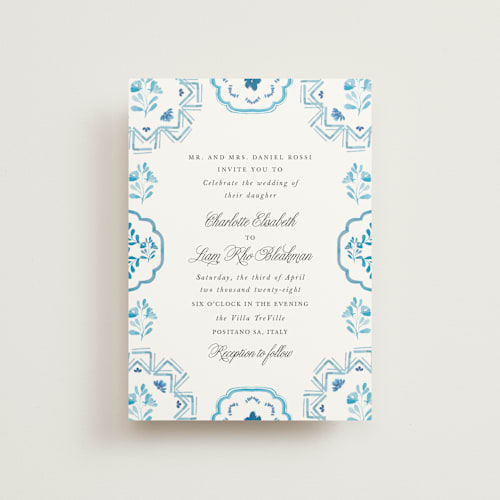 This is a cerulean petite wedding invitations with standard by Itsy Belle Studio called almafi printing on signature in petite