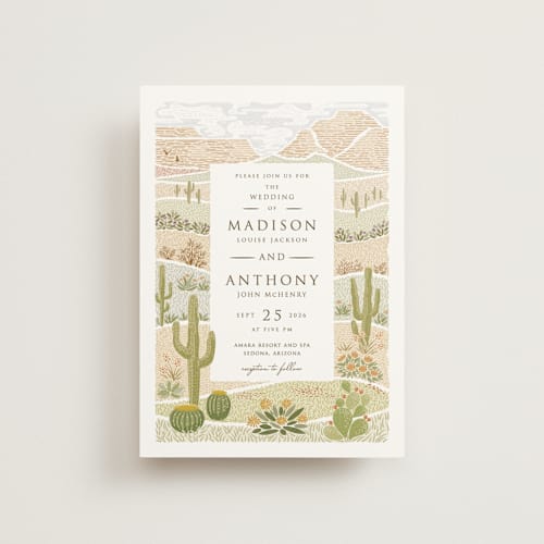 This is a sandstone petite wedding invitations with standard by Paper Sun Studio called westward printing on signature in petite