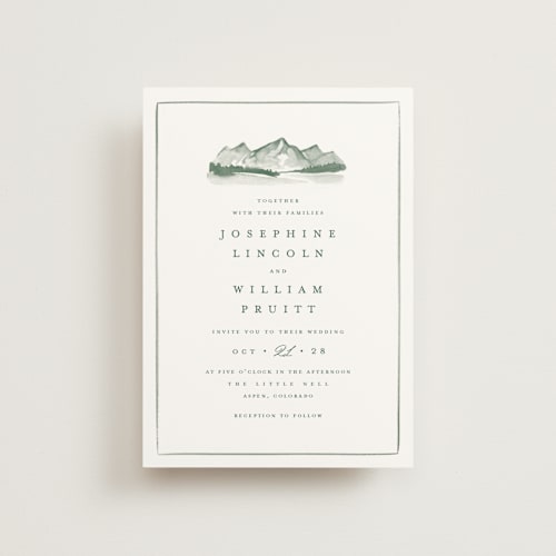 This is a pine petite wedding invitations with standard by Amy Kross called mountain ridge printing on signature in petite