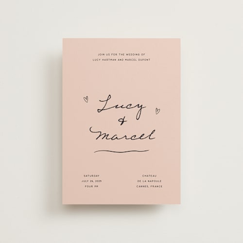 This is a blush petite wedding invitations with standard by Ani Somi called ballpoint suite printing on signature in petite