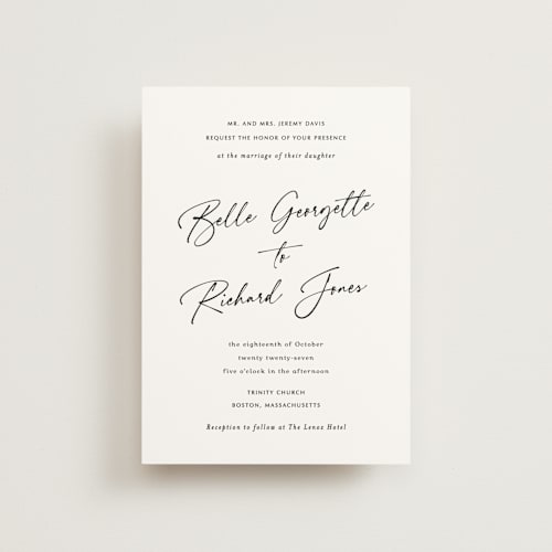 This is a onyx petite wedding invitations with standard by Katherine Moynagh called belle romance printing on signature in petite