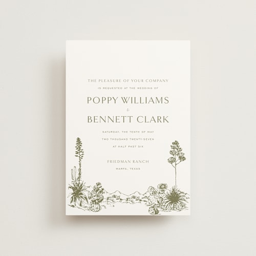 This is a verde petite wedding invitations with standard by Megan Davis called rancho printing on signature in petite
