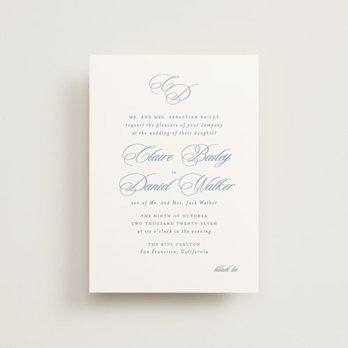 This is a sky petite wedding invitations with standard by Creo Study called aristocratic printing on signature in petite