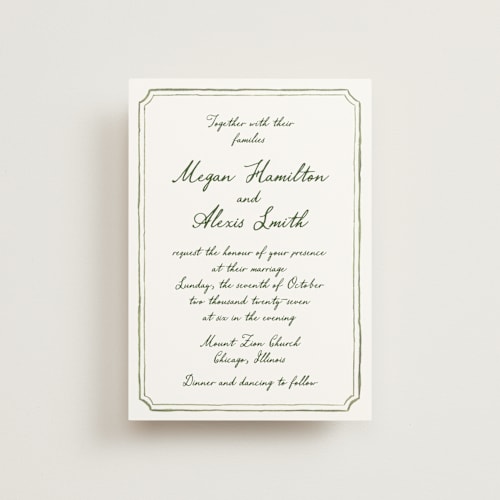 This is a moss petite wedding invitations with standard by Cass Loh called handwritten printing on signature in petite