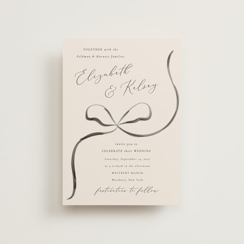 This is a tuxedo petite wedding invitations with standard by Corinne Malesic called bow printing on signature in petite