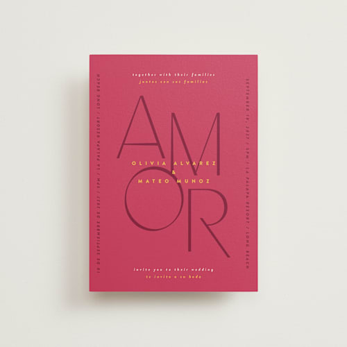 This is a caliente petite wedding invitations with standard by Owl and Toad called amor printing on signature in petite