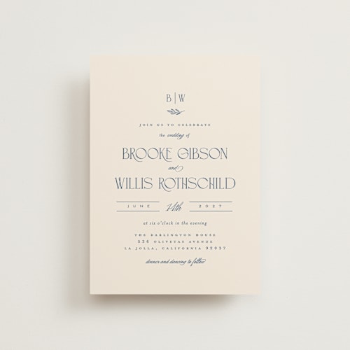 This is a ecru petite wedding invitations with standard by Erica Krystek called arched monogram printing on signature in petite