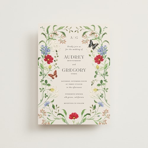 This is a elder flower petite wedding invitations with standard by Sarah Knight called wild meadow printing on signature in petite
