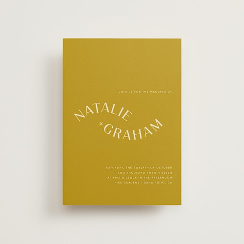 This is a marigold petite wedding invitations with standard by Stacey Day called swoop printing on signature in petite