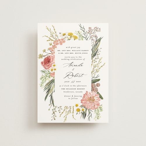This is a blush petite wedding invitations with standard by Susan Moyal called organic florals printing on signature in petite