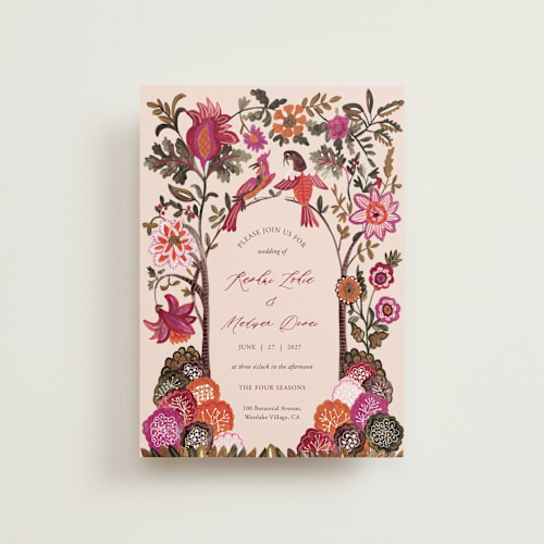 This is a ivory petite wedding invitations with standard by Caroline Bonne Muller called indian floral chintz lush printing on signature in petite