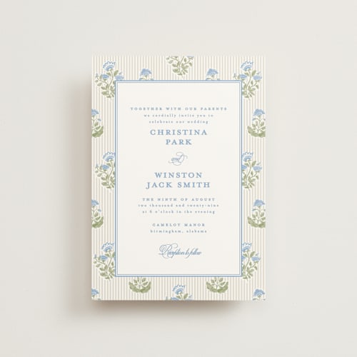 This is a powder petite wedding invitations with standard by Creo Study called patterned florals printing on signature in petite