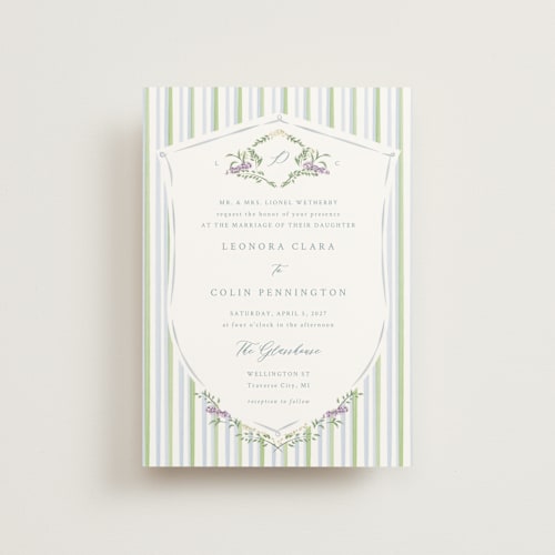 This is a bluebell petite wedding invitations with standard by Corinne Malesic called vintage whimsy printing on signature in petite
