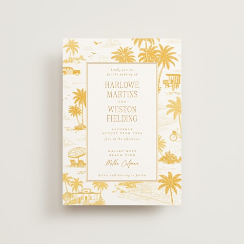 This is a sun petite wedding invitations with standard by Jenna Holcomb called beachtoile printing on signature in petite
