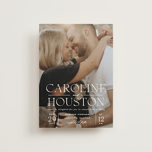 This is a snow petite wedding invitations with standard by Erin L. Wilson called getaway printing on signature in petite