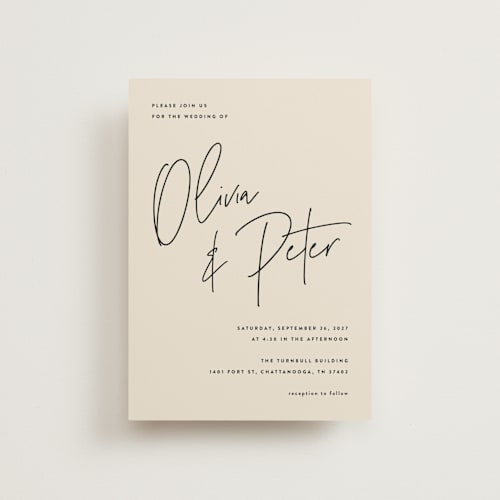 This is a champagne petite wedding invitations with standard by JoAnn Jinks called signed printing on signature in petite