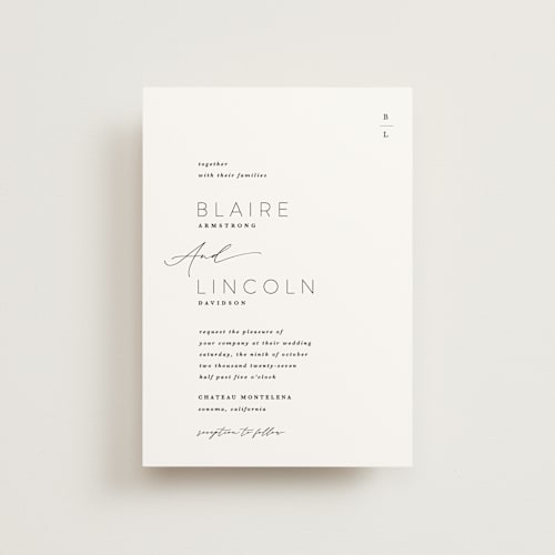 This is a tuxedo petite wedding invitations with standard by Kate Ahn called paire printing on signature in petite