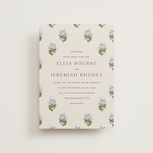 This is a almond petite wedding invitations with standard by Olivia Kanaley Inman called blockprint printing on signature in petite