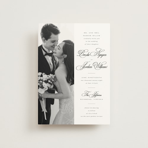 This is a tuxedo petite wedding invitations with standard by Orasie called side by side printing on signature in petite