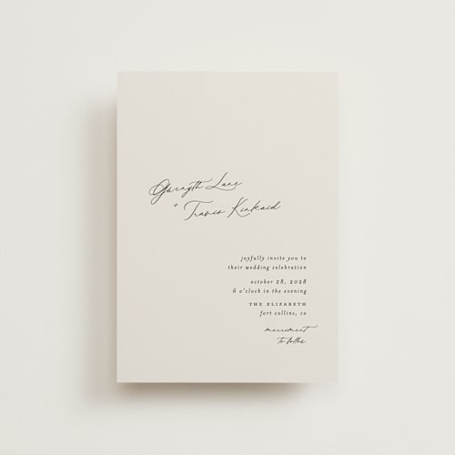 This is a ivory petite wedding invitations with standard by Carolyn Nicks called kinkaid printing on signature in petite